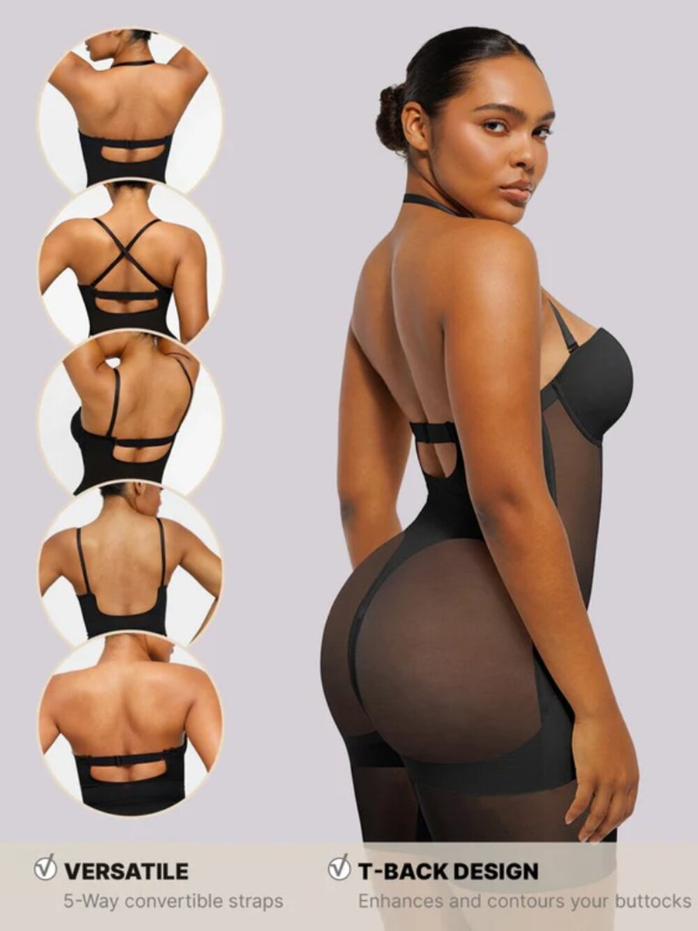 Shapellx BOOT-YEAH MeshSmooth Deep Plunge Bodysuit Black Ample+ S+ Small Small+ - Picture 2 of 6